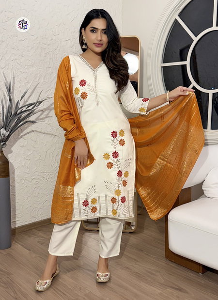 KF 6023 Kalaai Cotton Silk Embroidery Online Kurti With Bottom Dupatta Wholesale